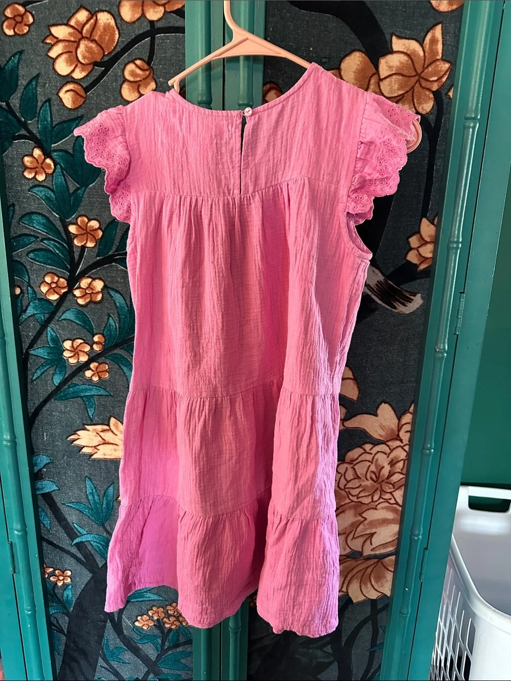 Pink Flutter Sleeve Tiered Dress